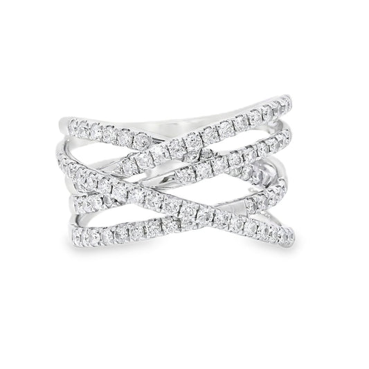 14k White Gold 0.92ctw Round Brilliant Diamonds in a Criss-Cross Ring