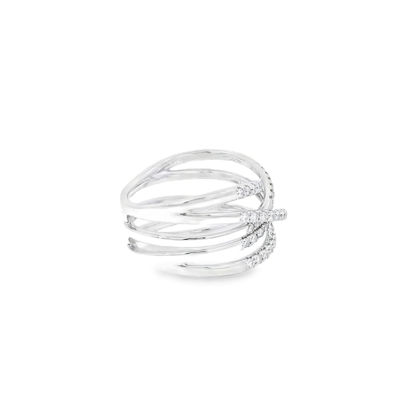 14k White Gold 0.92ctw Round Brilliant Diamonds in a Criss-Cross Ring