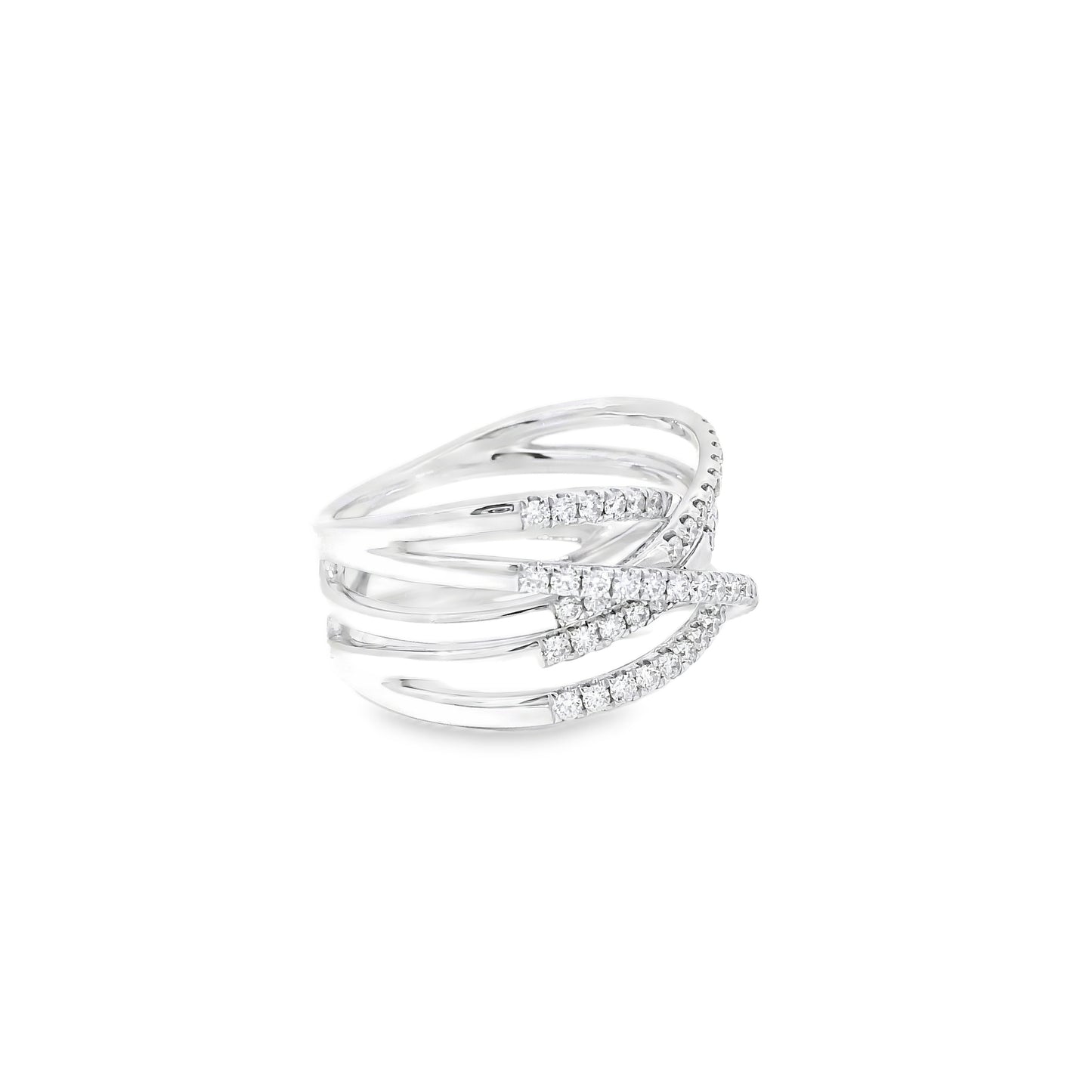 14k White Gold 0.92ctw Round Brilliant Diamonds in a Criss-Cross Ring