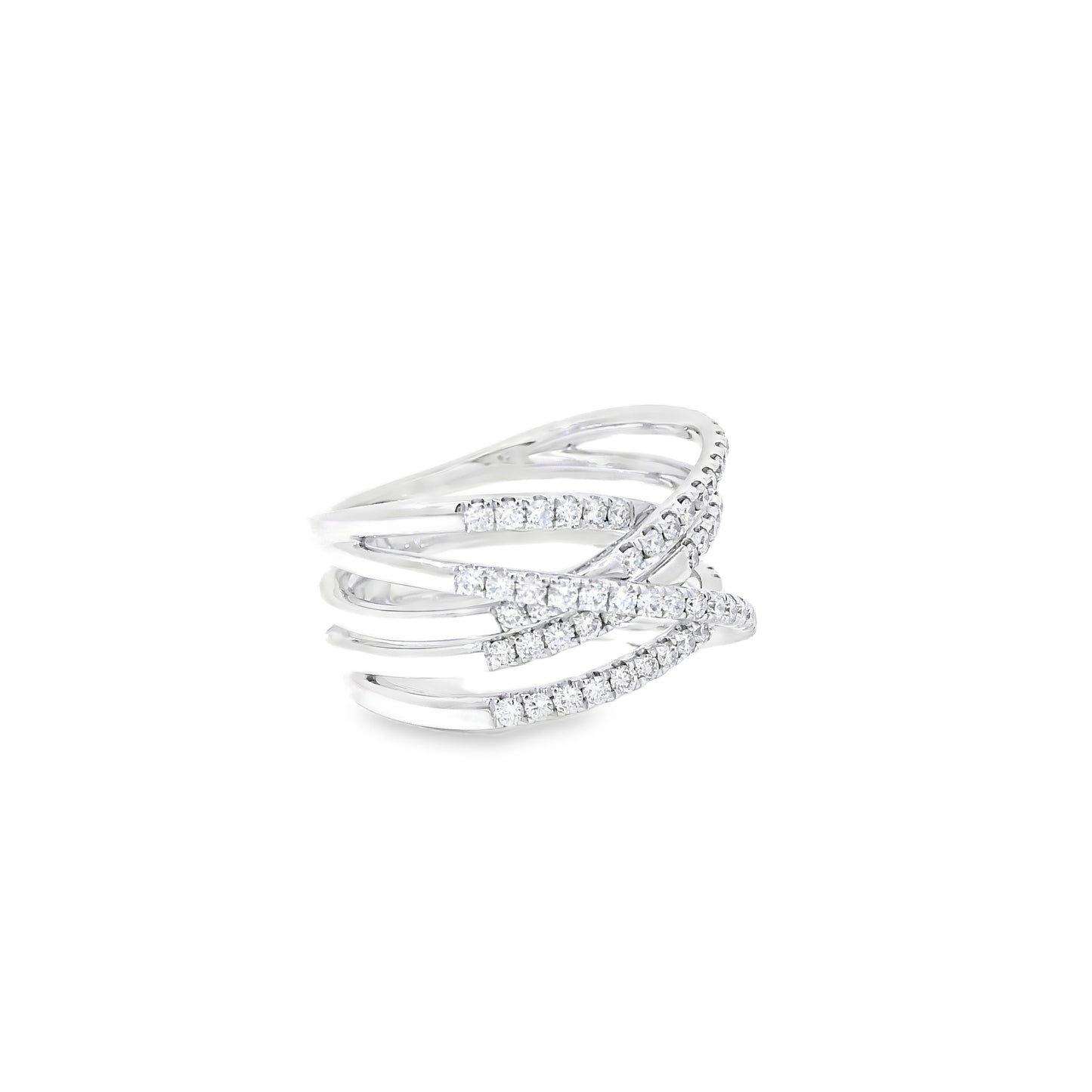 14k White Gold 0.92ctw Round Brilliant Diamonds in a Criss-Cross Ring