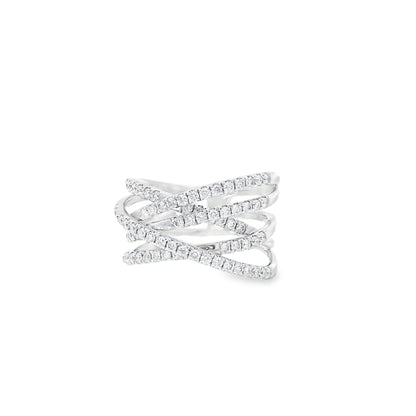 14k White Gold 0.92ctw Round Brilliant Diamonds in a Criss-Cross Ring