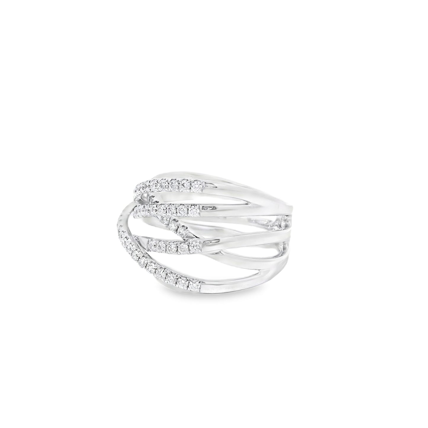 14k White Gold 0.92ctw Round Brilliant Diamonds in a Criss-Cross Ring