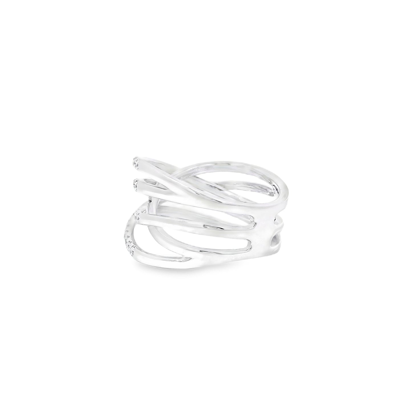 14k White Gold 0.92ctw Round Brilliant Diamonds in a Criss-Cross Ring