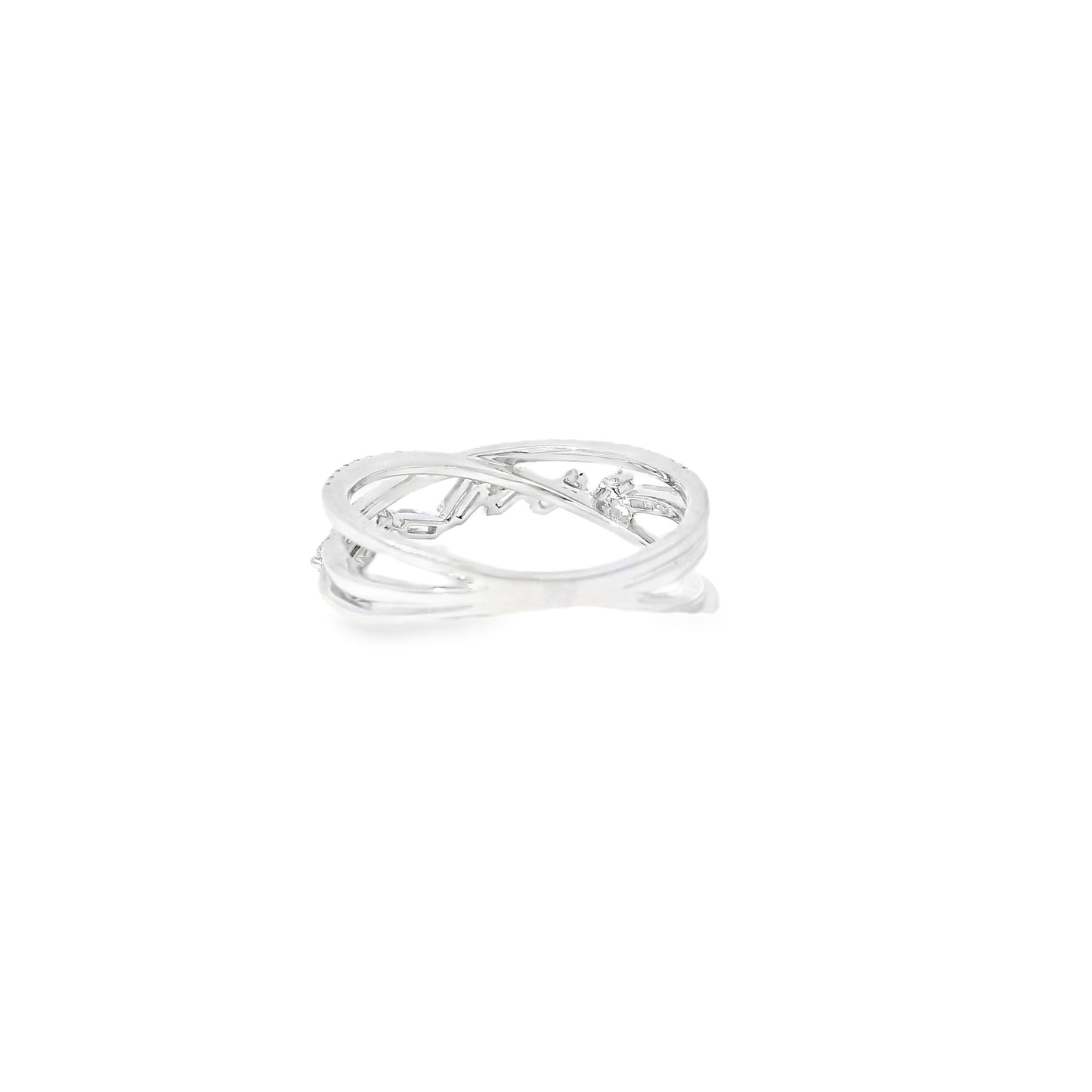 14k White Gold 0.33ct Baguette Cut and 0.11ct Pave-Set Round Brilliant Diamond in a Zigzag Ring