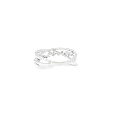 14k White Gold 0.33ct Baguette Cut and 0.11ct Pave-Set Round Brilliant Diamond in a Zigzag Ring
