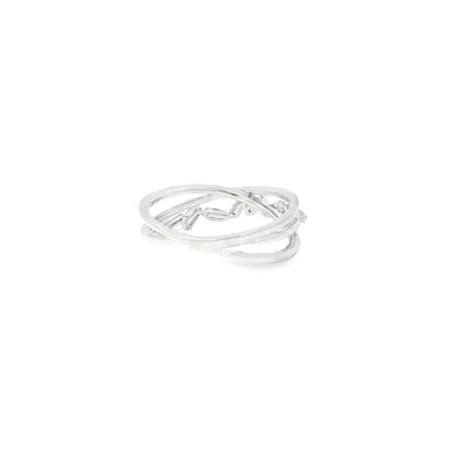 14k White Gold 0.33ct Baguette Cut and 0.11ct Pave-Set Round Brilliant Diamond in a Zigzag Ring