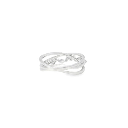 14k White Gold 0.33ct Baguette Cut and 0.11ct Pave-Set Round Brilliant Diamond in a Zigzag Ring