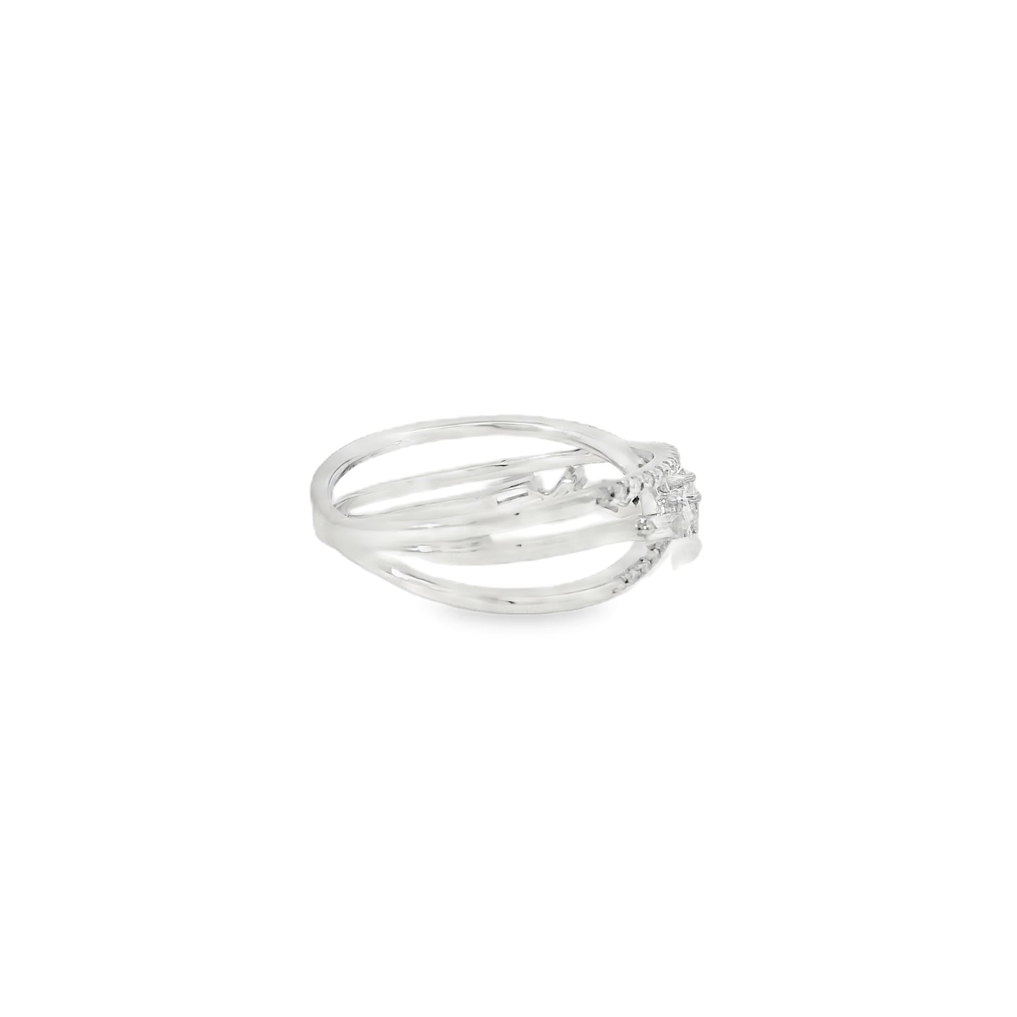 14k White Gold 0.33ct Baguette Cut and 0.11ct Pave-Set Round Brilliant Diamond in a Zigzag Ring
