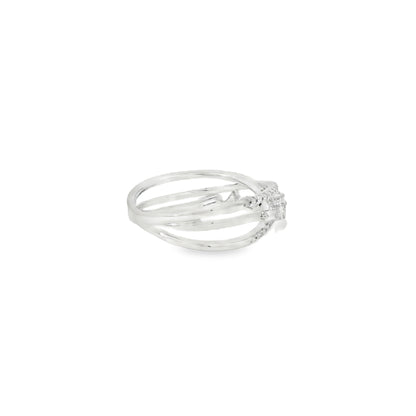 14k White Gold 0.33ct Baguette Cut and 0.11ct Pave-Set Round Brilliant Diamond in a Zigzag Ring