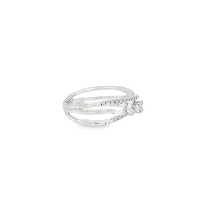 14k White Gold 0.33ct Baguette Cut and 0.11ct Pave-Set Round Brilliant Diamond in a Zigzag Ring