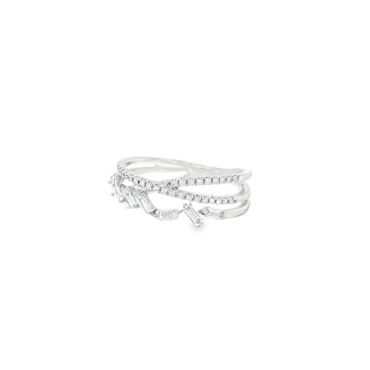 14k White Gold 0.33ct Baguette Cut and 0.11ct Pave-Set Round Brilliant Diamond in a Zigzag Ring