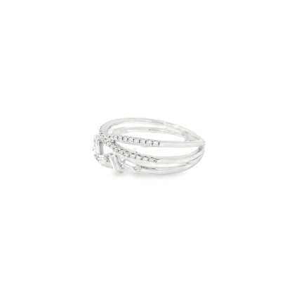 14k White Gold 0.33ct Baguette Cut and 0.11ct Pave-Set Round Brilliant Diamond in a Zigzag Ring