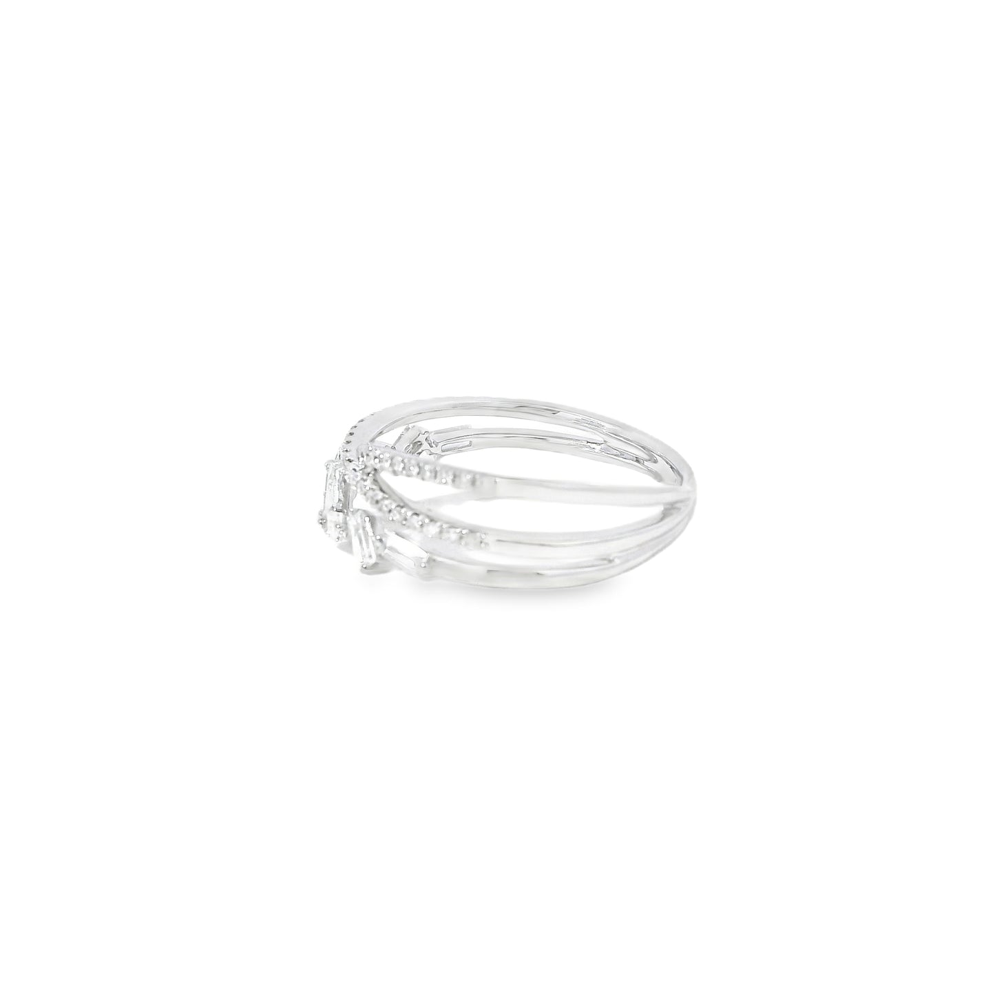 14k White Gold 0.33ct Baguette Cut and 0.11ct Pave-Set Round Brilliant Diamond in a Zigzag Ring