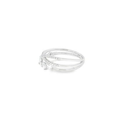 14k White Gold 0.33ct Baguette Cut and 0.11ct Pave-Set Round Brilliant Diamond in a Zigzag Ring