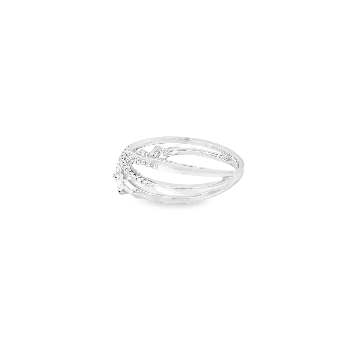 14k White Gold 0.33ct Baguette Cut and 0.11ct Pave-Set Round Brilliant Diamond in a Zigzag Ring