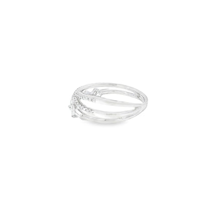 14k White Gold 0.33ct Baguette Cut and 0.11ct Pave-Set Round Brilliant Diamond in a Zigzag Ring