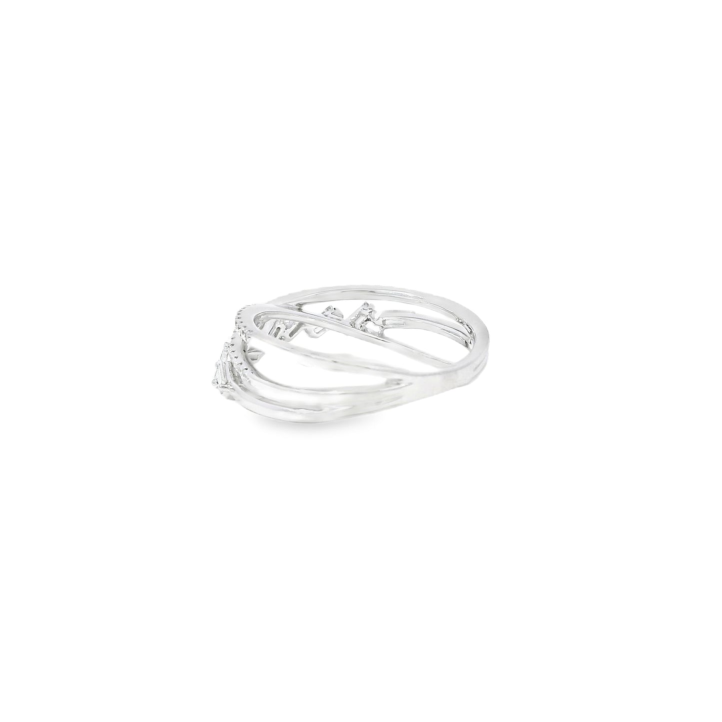 14k White Gold 0.33ct Baguette Cut and 0.11ct Pave-Set Round Brilliant Diamond in a Zigzag Ring
