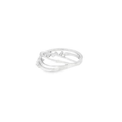 14k White Gold 0.33ct Baguette Cut and 0.11ct Pave-Set Round Brilliant Diamond in a Zigzag Ring