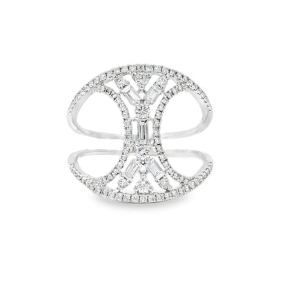 14k White Gold 0.17ct Baguette Cut and 0.31ct Round Brilliant Diamonds Split Shank Ring