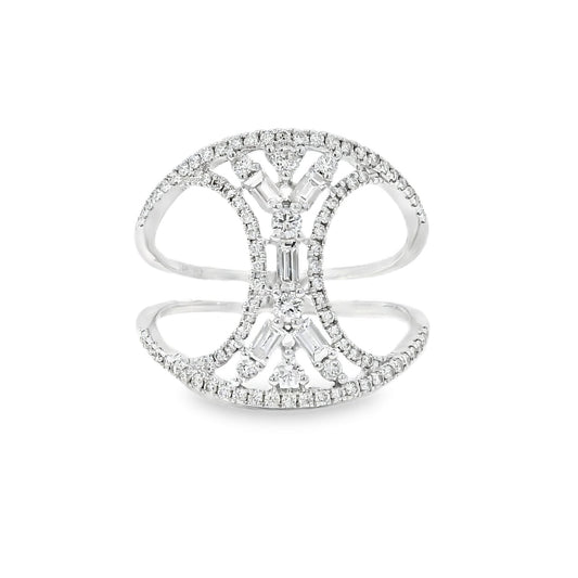 14k White Gold 0.17ct Baguette Cut and 0.31ct Round Brilliant Diamonds Split Shank Ring