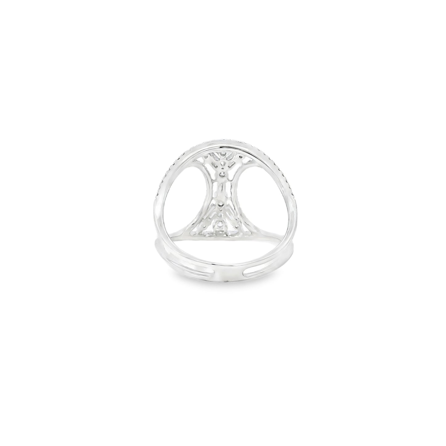 14k White Gold 0.17ct Baguette Cut and 0.31ct Round Brilliant Diamonds Split Shank Ring