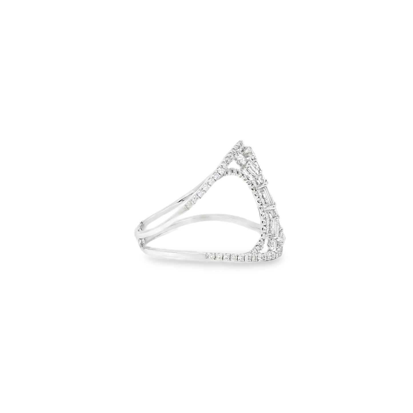 14k White Gold 0.17ct Baguette Cut and 0.31ct Round Brilliant Diamonds Split Shank Ring