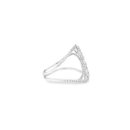 14k White Gold 0.17ct Baguette Cut and 0.31ct Round Brilliant Diamonds Split Shank Ring