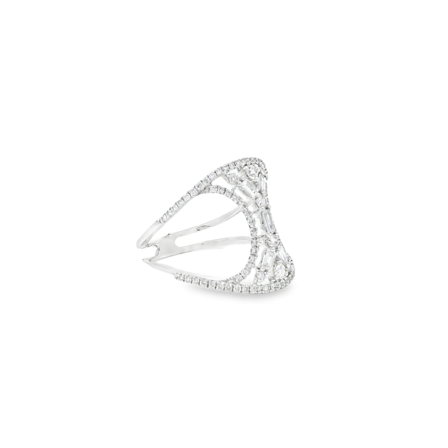 14k White Gold 0.17ct Baguette Cut and 0.31ct Round Brilliant Diamonds Split Shank Ring