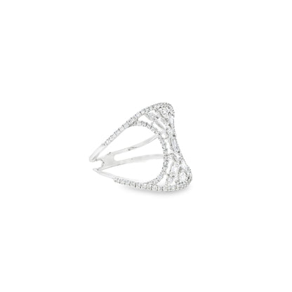 14k White Gold 0.17ct Baguette Cut and 0.31ct Round Brilliant Diamonds Split Shank Ring