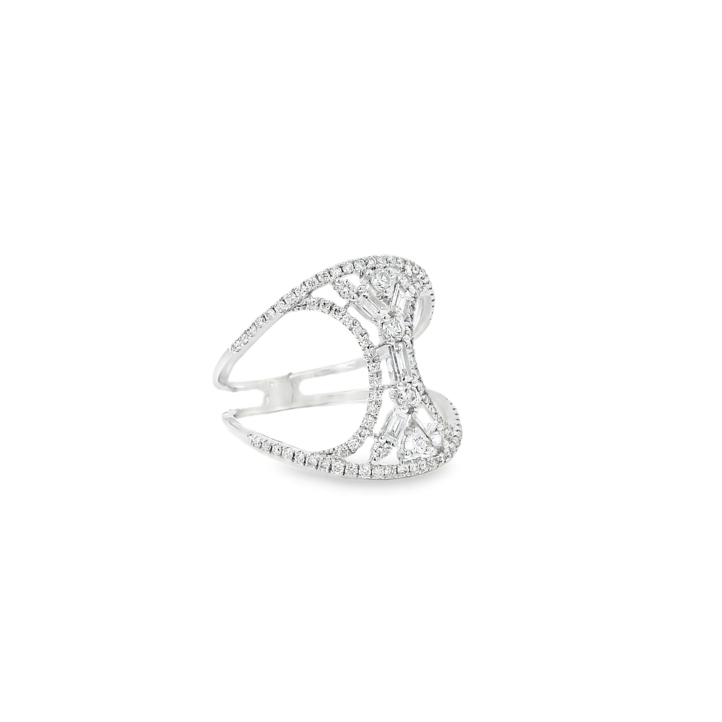 14k White Gold 0.17ct Baguette Cut and 0.31ct Round Brilliant Diamonds Split Shank Ring
