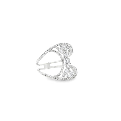 14k White Gold 0.17ct Baguette Cut and 0.31ct Round Brilliant Diamonds Split Shank Ring