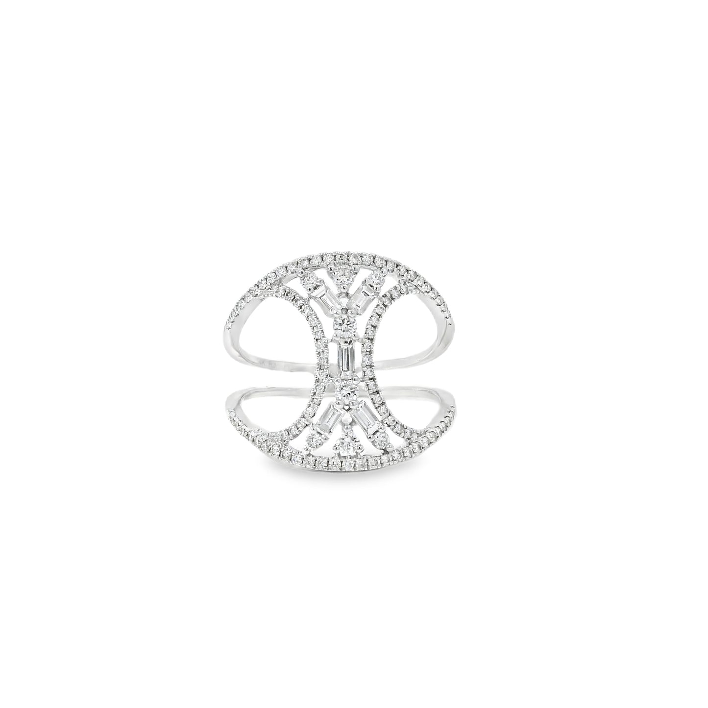 14k White Gold 0.17ct Baguette Cut and 0.31ct Round Brilliant Diamonds Split Shank Ring