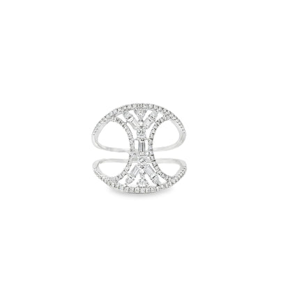 14k White Gold 0.17ct Baguette Cut and 0.31ct Round Brilliant Diamonds Split Shank Ring