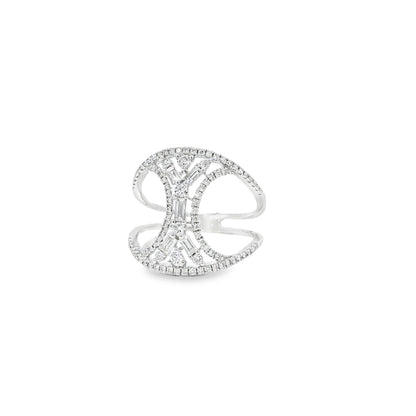 14k White Gold 0.17ct Baguette Cut and 0.31ct Round Brilliant Diamonds Split Shank Ring