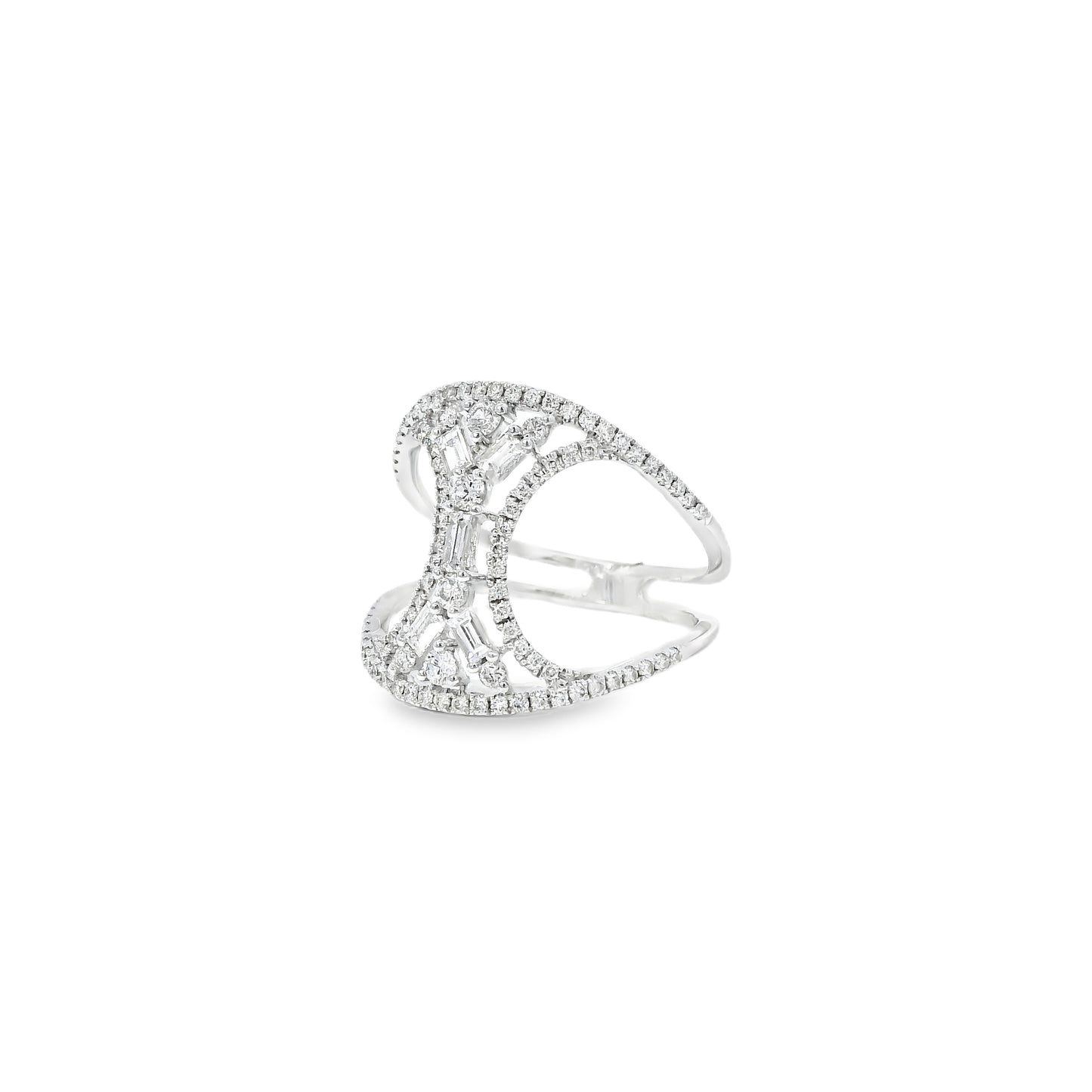 14k White Gold 0.17ct Baguette Cut and 0.31ct Round Brilliant Diamonds Split Shank Ring
