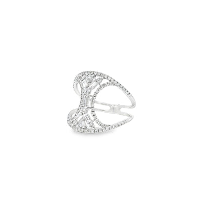 14k White Gold 0.17ct Baguette Cut and 0.31ct Round Brilliant Diamonds Split Shank Ring