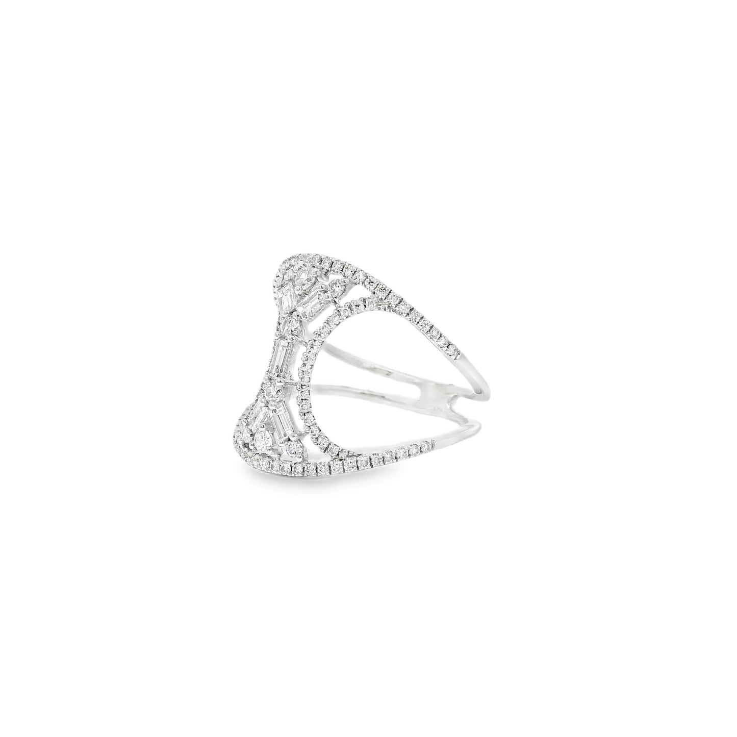 14k White Gold 0.17ct Baguette Cut and 0.31ct Round Brilliant Diamonds Split Shank Ring