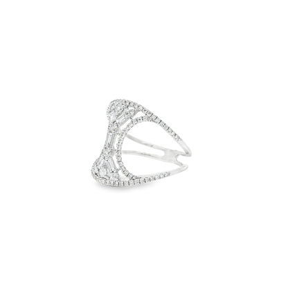 14k White Gold 0.17ct Baguette Cut and 0.31ct Round Brilliant Diamonds Split Shank Ring