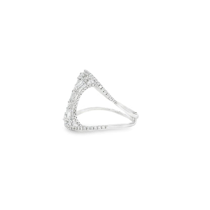 14k White Gold 0.17ct Baguette Cut and 0.31ct Round Brilliant Diamonds Split Shank Ring