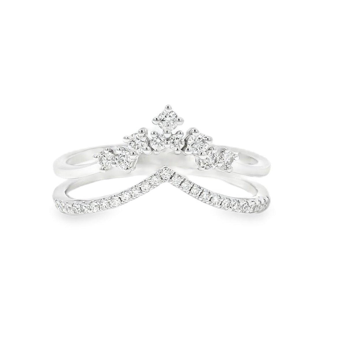 14k White Gold 0.23ctw Round Brilliant Diamonds in a V-Shaped Ring