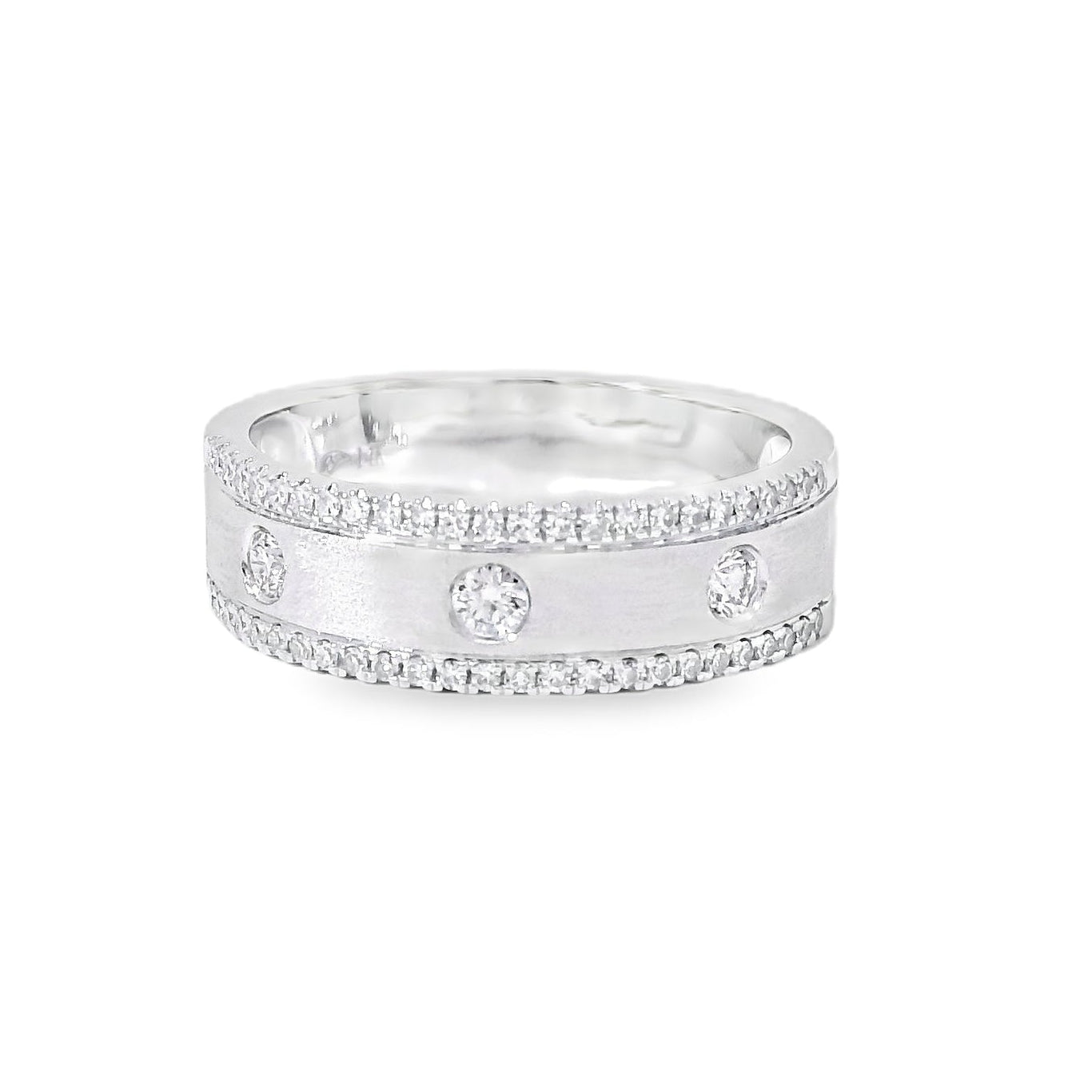 14k White Gold 0.28ctw Round Brilliant Diamond Ring Band With Sandblast