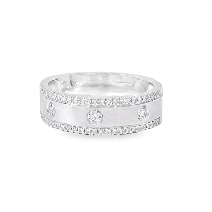 14k White Gold 0.28ctw Round Brilliant Diamond Ring Band With Sandblast