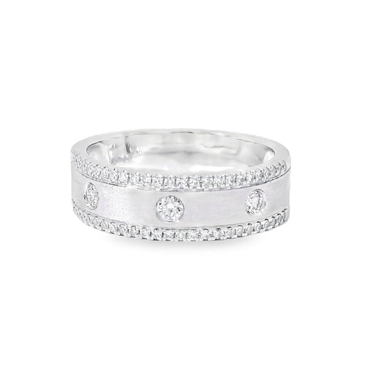 14k White Gold 0.28ctw Round Brilliant Diamond Ring Band With Sandblast