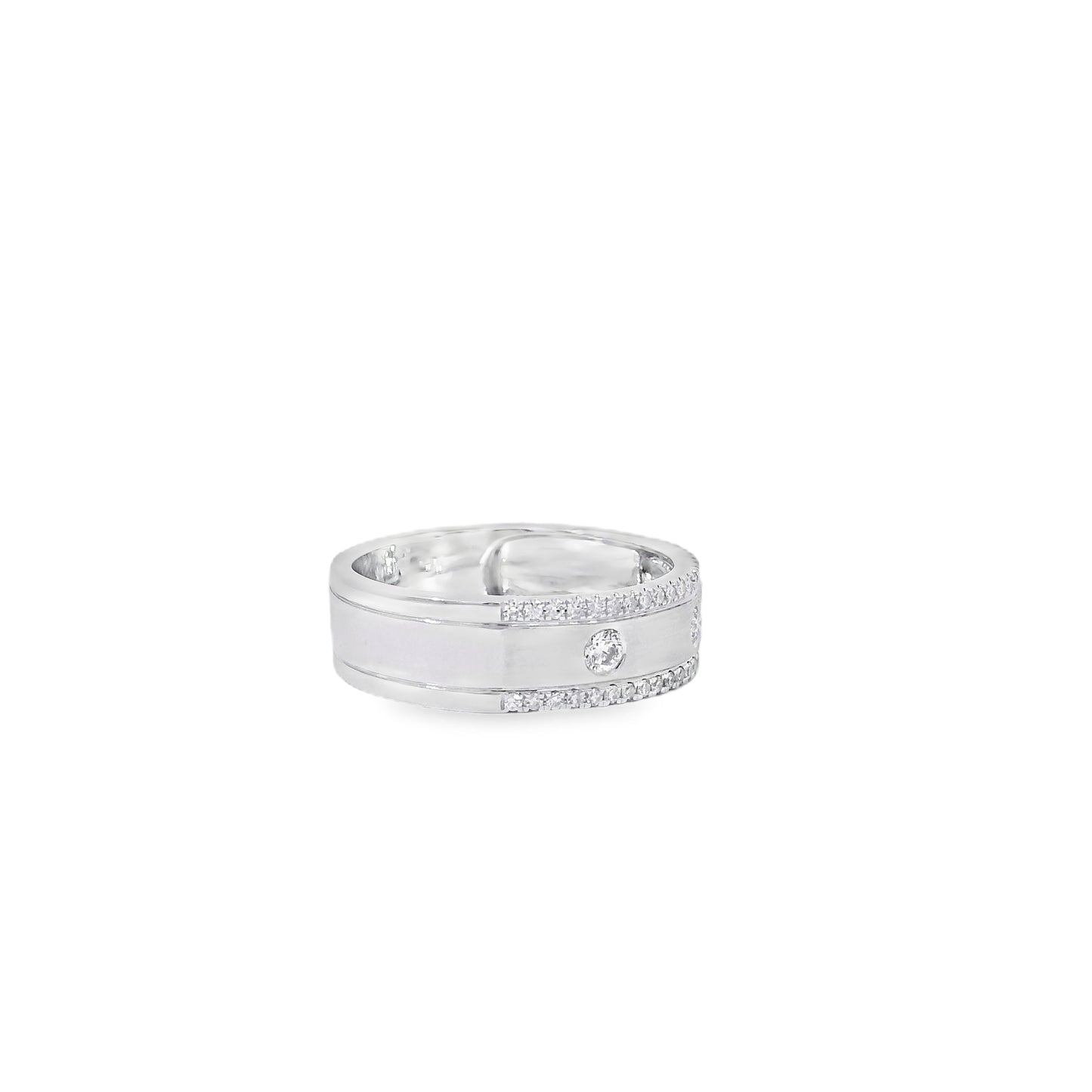 14k White Gold 0.28ctw Round Brilliant Diamond Ring Band With Sandblast