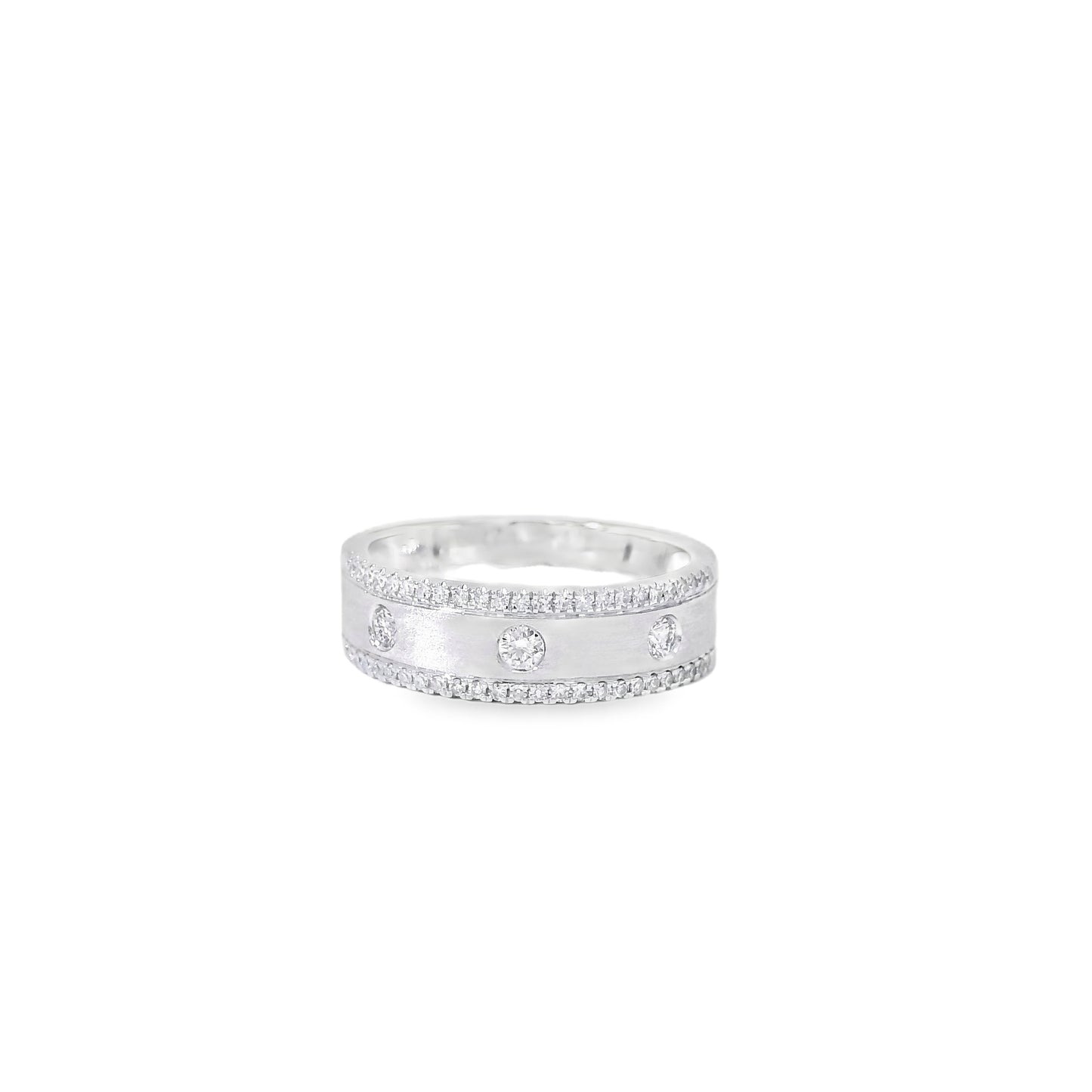 14k White Gold 0.28ctw Round Brilliant Diamond Ring Band With Sandblast