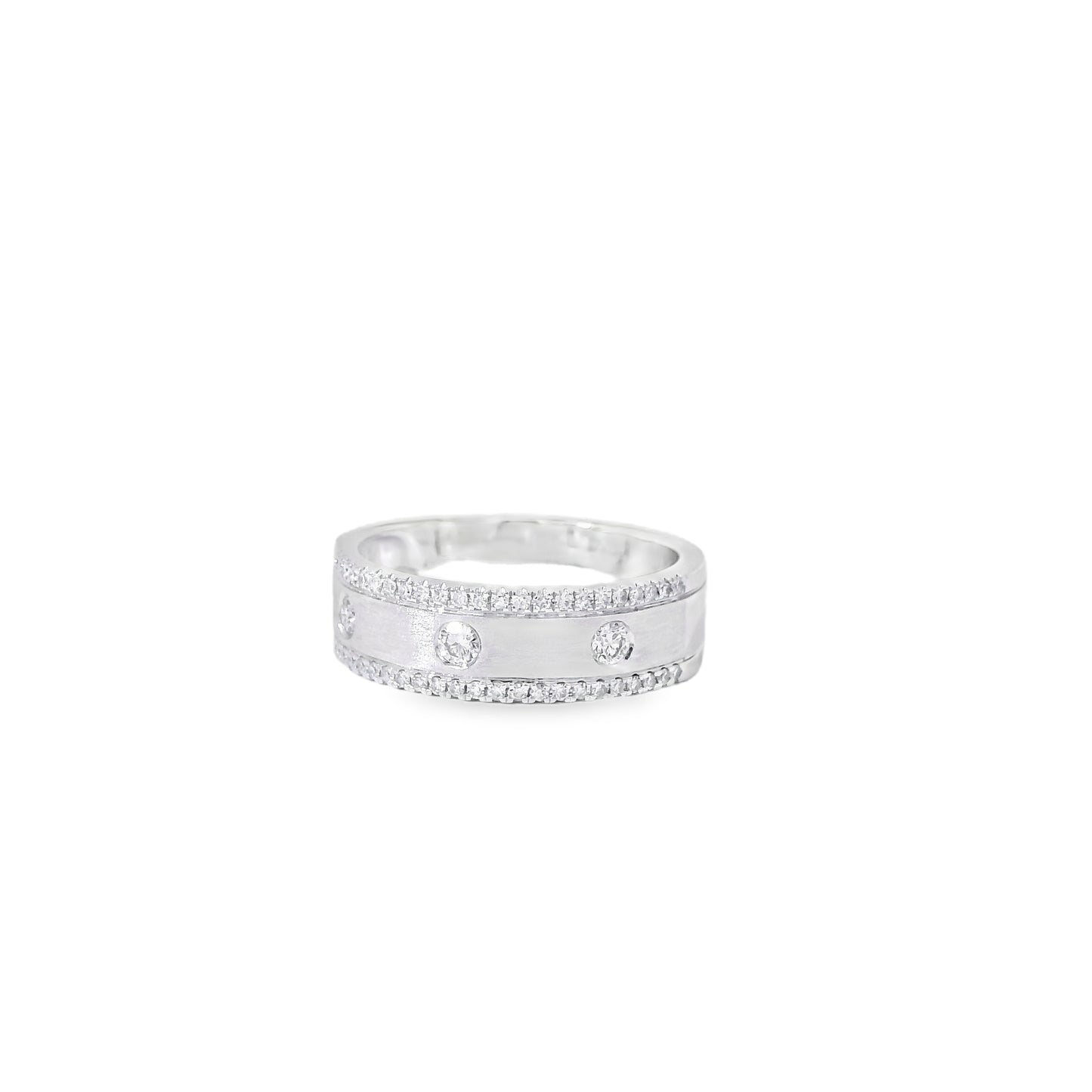 14k White Gold 0.28ctw Round Brilliant Diamond Ring Band With Sandblast