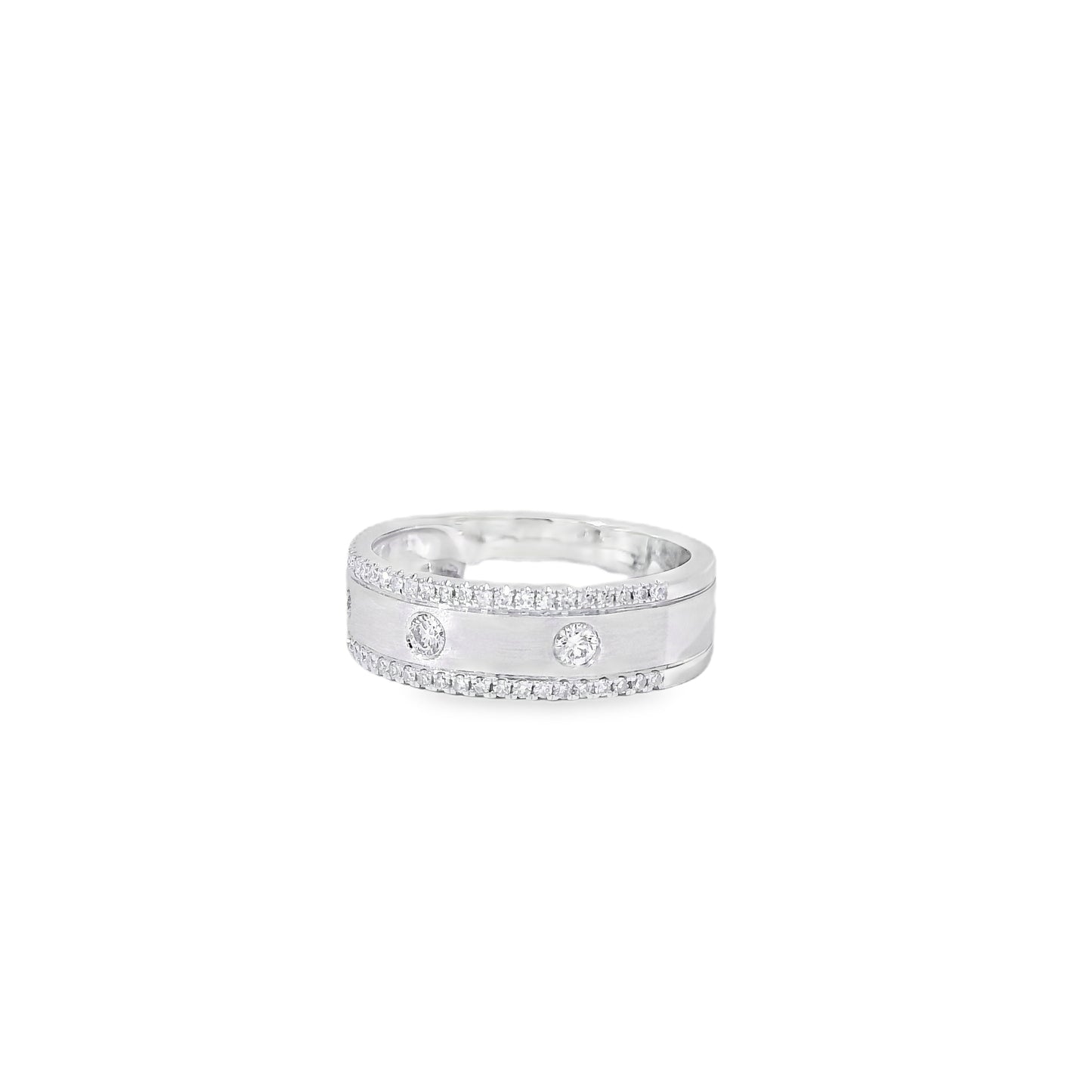 14k White Gold 0.28ctw Round Brilliant Diamond Ring Band With Sandblast