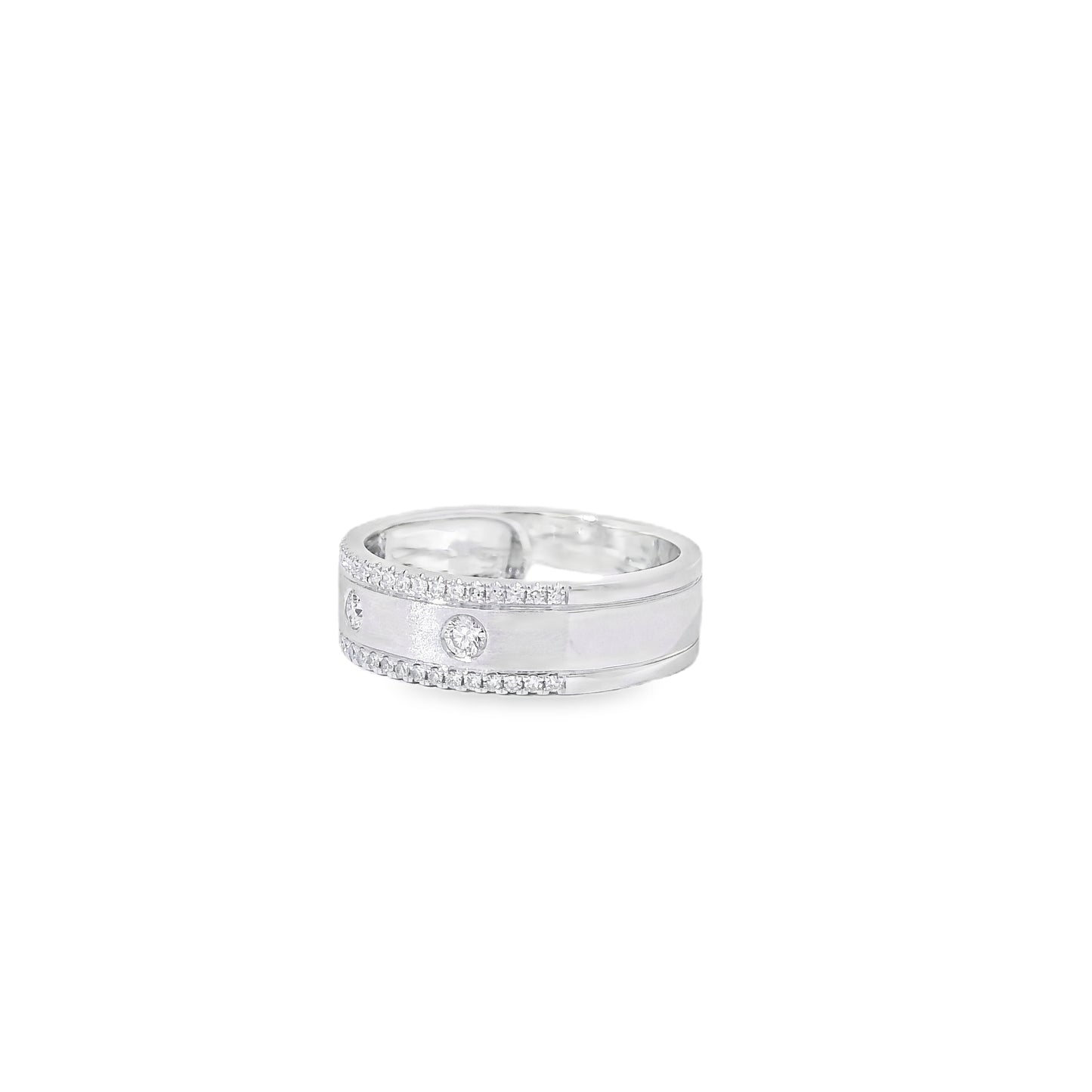 14k White Gold 0.28ctw Round Brilliant Diamond Ring Band With Sandblast