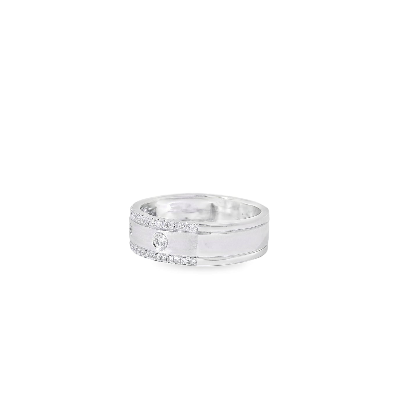 14k White Gold 0.28ctw Round Brilliant Diamond Ring Band With Sandblast