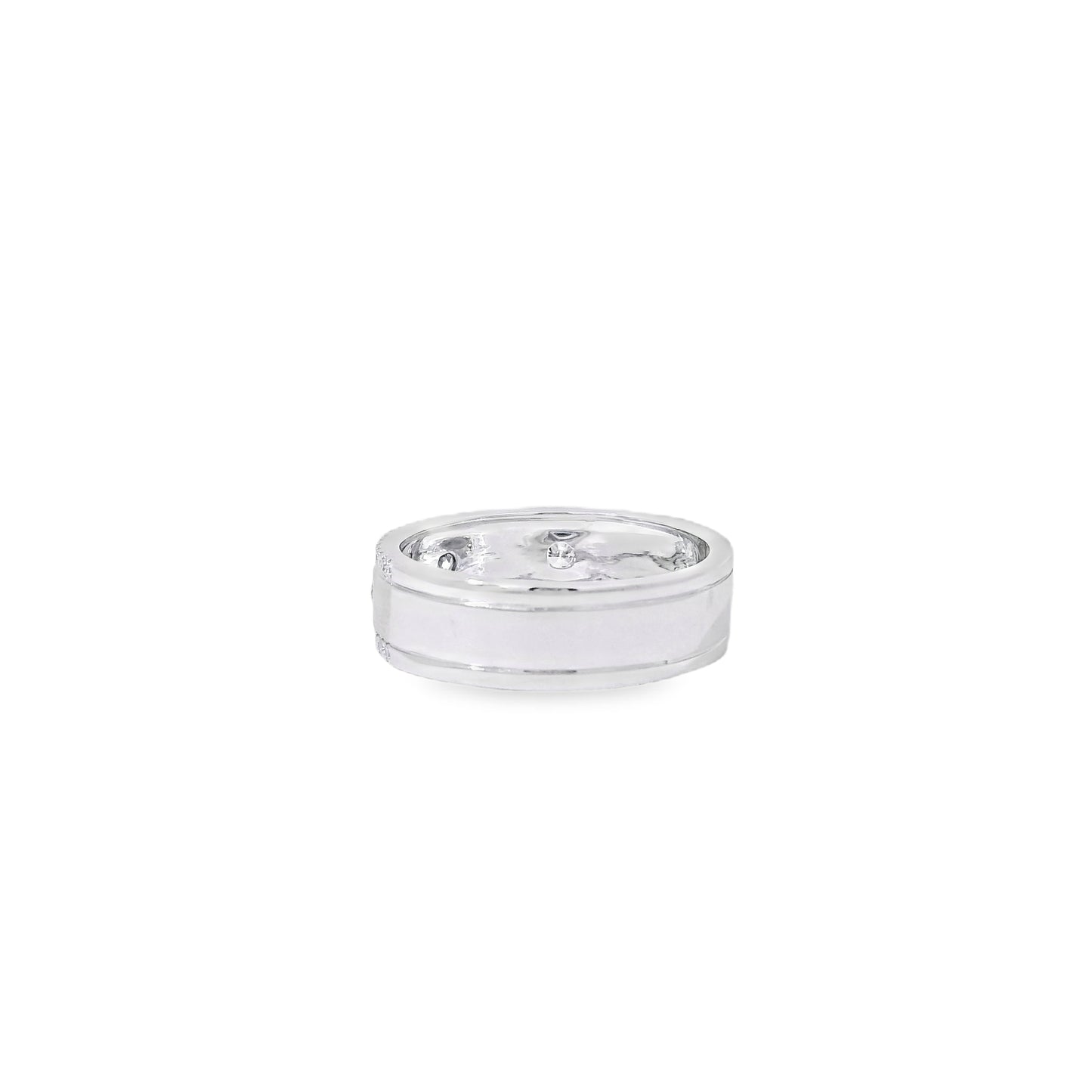14k White Gold 0.28ctw Round Brilliant Diamond Ring Band With Sandblast